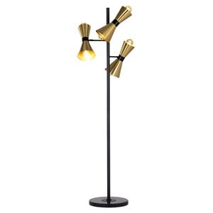 Sunpan Dori 27&quot 6-light Modern Metal Floor Lamp with Brass Shade in Black