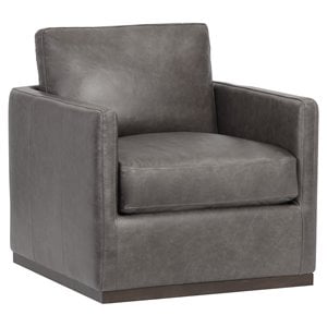 Sunpan Portman 18.5&quot Modern Leather Swivel Lounge Chair in Gray