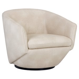Sunpan Treviso 17&quot Modern Faux Leather Swivel Lounge Chair in Bravo Cream