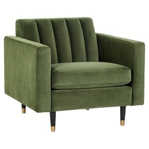 Sunpan Yosi 19&quot Modern Fabric and Wood Armchair in Moss Green/Black