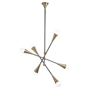Sunpan Zenith 47&quot 6-light Metal Chandelier with 3 Adjustable Arms in Brass/Black