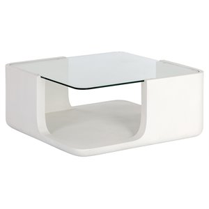 Sunpan Odis 39&quot Modern Glass and Concrete Coffee Table in White