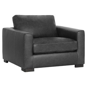 Sunpan Baylor 18.5&quot Contemporary Leather and Wood Armchair in Marseille Black