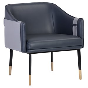 Sunpan Carter 17.5&quot Modern Faux Leather Lounge Chair in Blue/Black