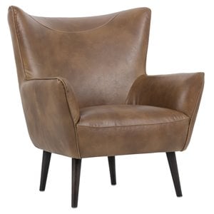 Sunpan Luther 17.5&quot Transitional Faux Leather Lounge Chair in Tobacco Tan