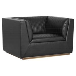 Sunpan Bradley 16.5&quot Modern Faux Leather Armchair in Vintage Black