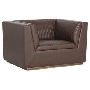 Sunpan Bradley 16.5&quot Modern Faux Leather and Steel Armchair in Brown