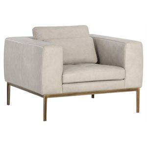 Sunpan Burr 17&quot Contemporary Leather and Steel Armchair in Gray/Rustic Bronze