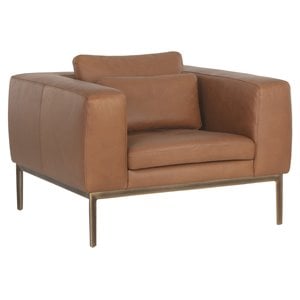 Sunpan Burr 17&quot Contemporary Leather and Steel Armchair in Brown/Rustic Bronze