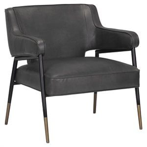 Sunpan Derome 17.5&quot Modern Faux Leather Lounge Chair in Black/Gold