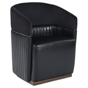 Sunpan Genval 18&quot Contemporary Leather Wheeled Lounge Chair in Black