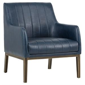 Sunpan Wolfe 17&quot Mid-Century Faux Leather Lounge Chair in Vintage Blue