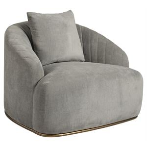 Sunpan Astrid 19&quot Modern Fabric Armchair in Polo Club Stone/Antique Brass