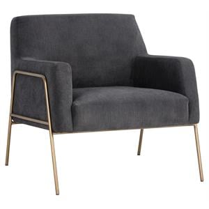 Sunpan Cybil 17.5&quot Modern Fabric Lounge Chair in Polo Club Kohl Gray/Brass