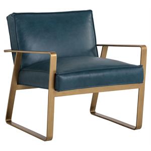 Sunpan Kristoffer 17&quot Modern Leather and Iron Lounge Chair in Blue