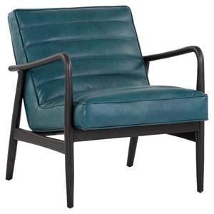 Sunpan Lyric 19&quot Modern Leather and Solid Wood Lounge Chair in Blue