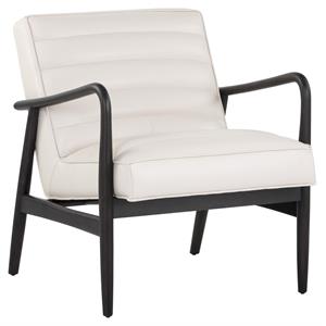 Sunpan Lyric 19&quot Modern Leather and Solid Wood Lounge Chair in Cream