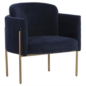 Sunpan Richie 18.5&quot Modern Fabric Lounge Chair in Antique Brass/Danny Navy