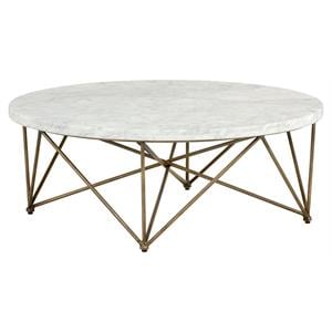 Sunpan Skyy 40&quot Round Modern Marble Coffee Table with Metal Frame in White