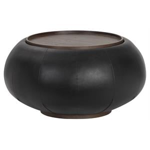 Sunpan Zenzi 34.5&quot Modern Faux Leather Coffee Table in Bravo Black