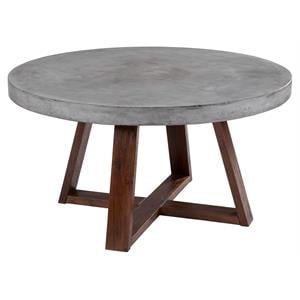 Sunpan Devons 39.5&quot Modern Wood Coffee Table with Round Top in Gray
