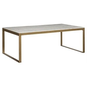 Sunpan Evert 47&quot Modern Marble High Coffee Table in White/Antique Brass