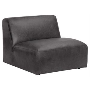 Sunpan Watson 17&quot Modern Leather Modular Armless Chair in Marseille Black