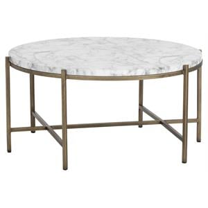 Sunpan Solana 34&quot Round Modern Metal Coffee Table in Antique Brass