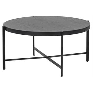Sunpan Willem 31.5&quot Round Modern Wood Medium Coffee Table in Black