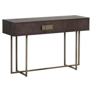 Sunpan Jade 51&quot Transitional Wood Console Table in Antique Brass/Brown