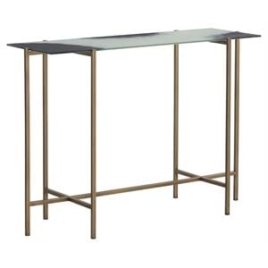 Sunpan Langston 43.25&quot Modern Glass Console Table in Clear/Antique Brass
