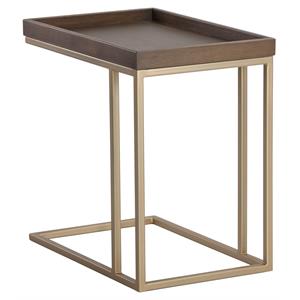Sunpan Arden 23.5&quot Modern Wood C-shaped End Table in Gold/Brown