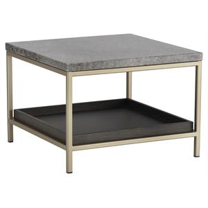 Sunpan Arden 23.5&quot Modern Marble End Table with Gold Iron Frame in Gray
