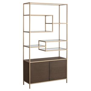 Sunpan Stamos 43.25&quot Contemporary Wood Bookcase in Gold/Brown