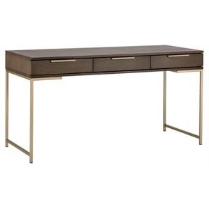 Sunpan Rebel 59&quot Contemporary Wood Desk with 3 Drawers in Brushed Gold/Brown