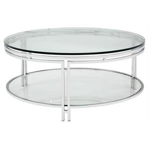 Sunpan Andros 35.5&quot Modern Glass Coffee Table with Polished Steel Frame in Clear
