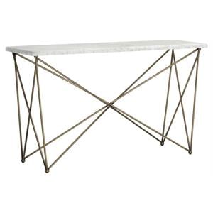 Sunpan Skyy 55&quot Modern Marble Console Table with Metal Frame in White