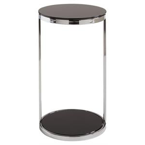 Sunpan Benjamin 11&quot Modern Glass End Table with Polished Steel Base in Black