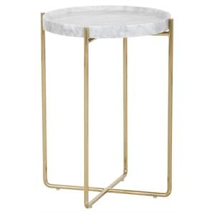 Sunpan Liv 15&quot Modern Marble Side Table with Gold Steel Base in White