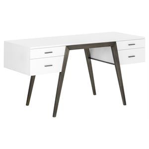 Sunpan Cole 60&quot Modern Wood Desk in High Gloss White/Antique Bronze