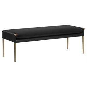 Sunpan Bellevue 17.5&quot Modern Faux Leather Bench in Abbington Black/Bravo Black