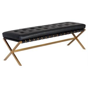 Sunpan Kenji 59&quot Transitional Faux Leather Bench in Bravo Black
