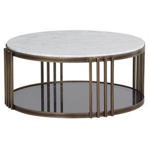 Sunpan Naxos 38&quot Round Modern Marble Glass and Iron Coffee Table in White