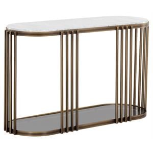 Sunpan Naxos 50.5&quot Oval-shaped Modern Marble Console Table in White