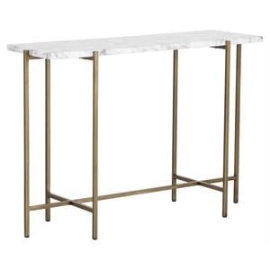 Sunpan Solana 43&quot Modern Metal Console Table in Antique Brass