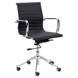 Sunpan Tyler 22&quot Modern Faux Leather and Stainless Steel Office Chair in Black