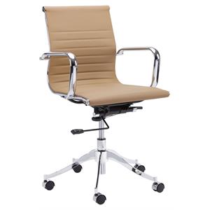 Sunpan Tyler 22&quot Modern Faux Leather and Stainless Steel Office Chair in Tan