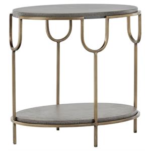 Sunpan Arya 24&quot Contemporary Metal End Table with Brass Frame in Gray
