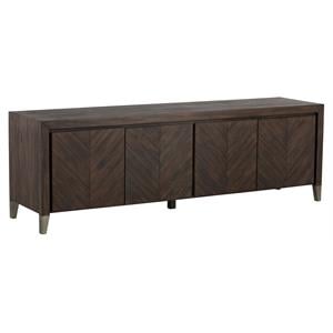 Sunpan Greyson 78.75&quot Modern Wood Media Stand in Brown/Brass Nickel