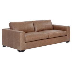 Sunpan Baylor 18.5&quot Contemporary Leather Sofa with Classic Frame in Brown